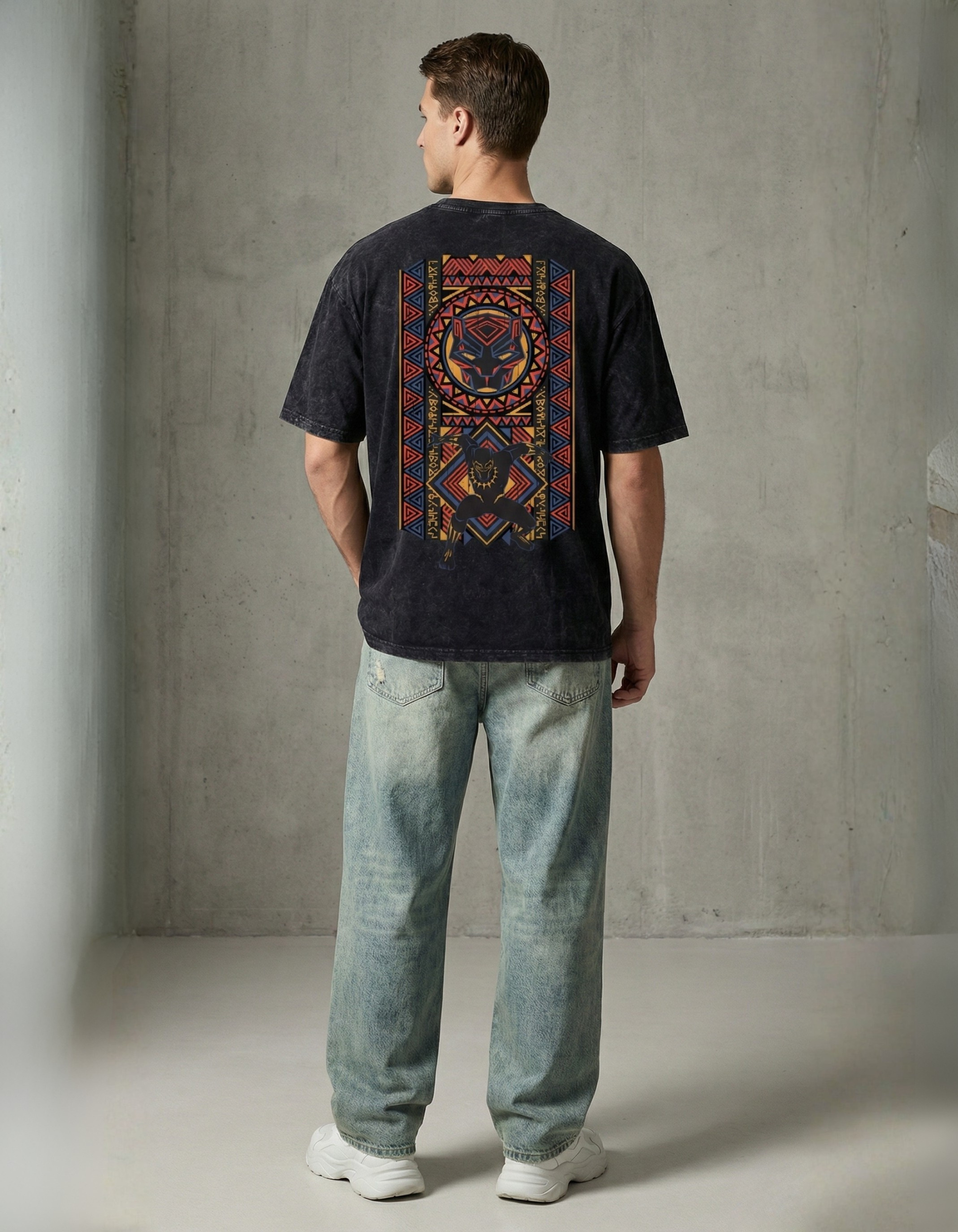 BLACK PANTHER (Afro Art) Oversized (Acid washed) T-shirt (200 GSM)