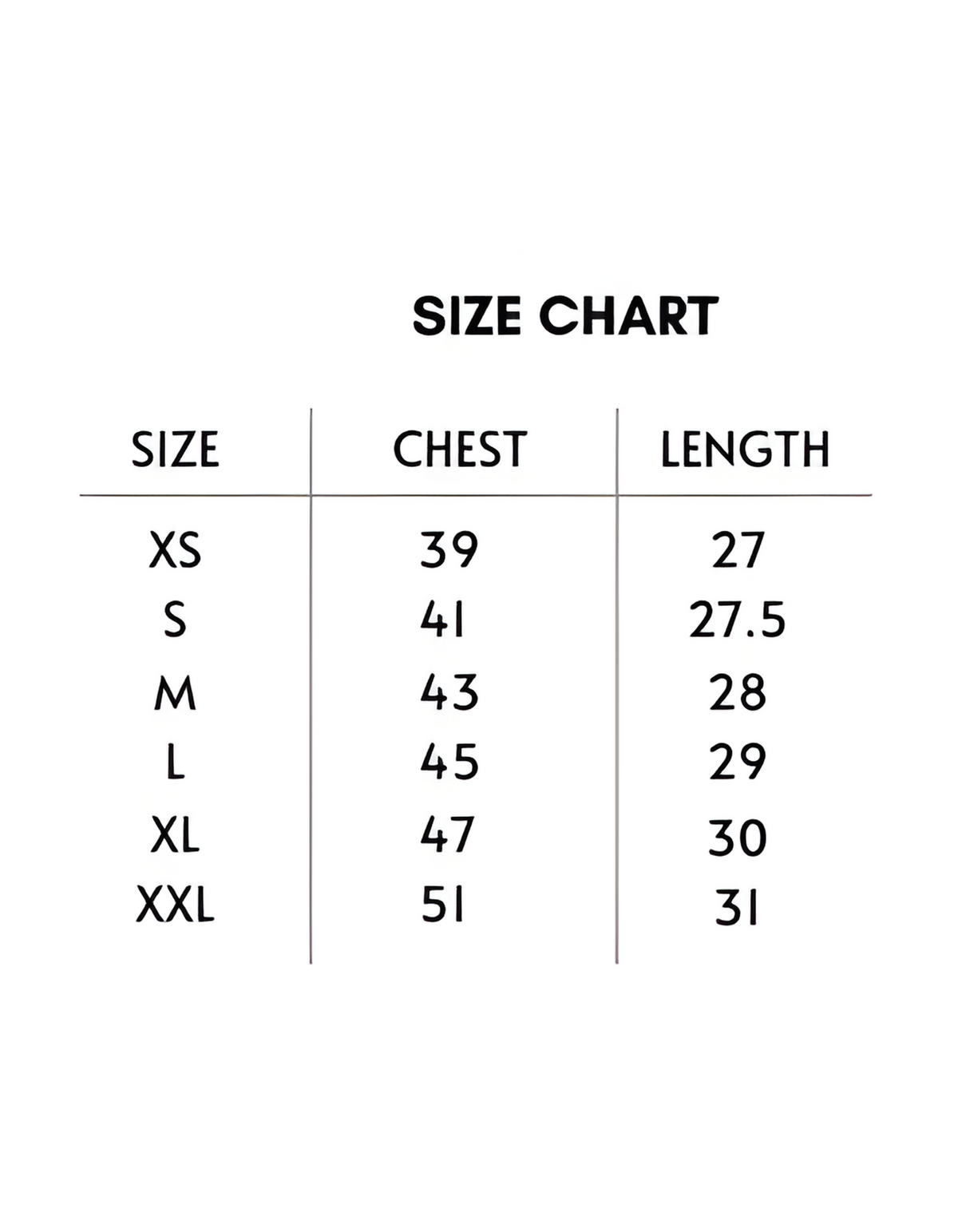 SIZE CHART