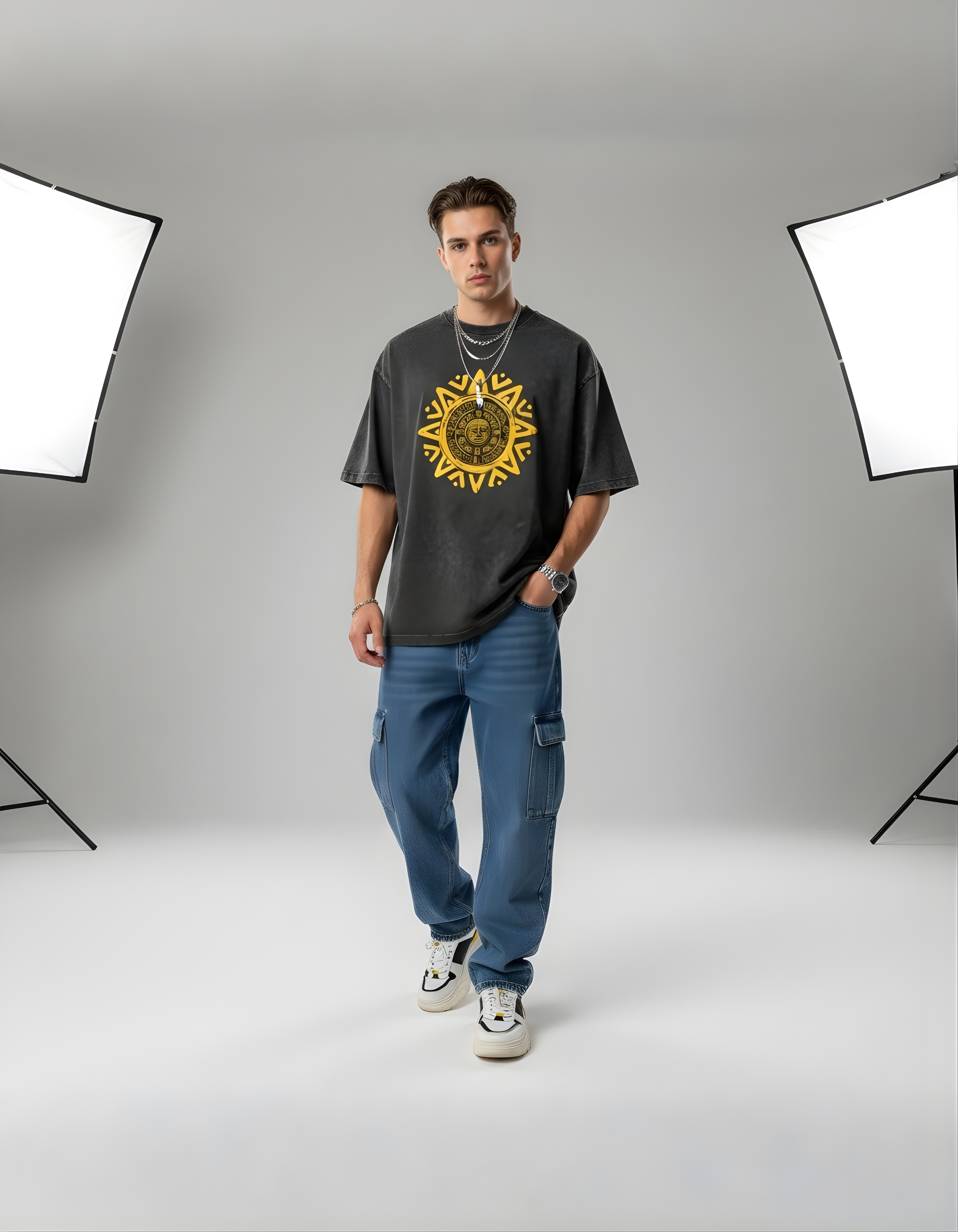 Sun Icon Unisex Oversized Acid Washed T-shirt (200 GSM)