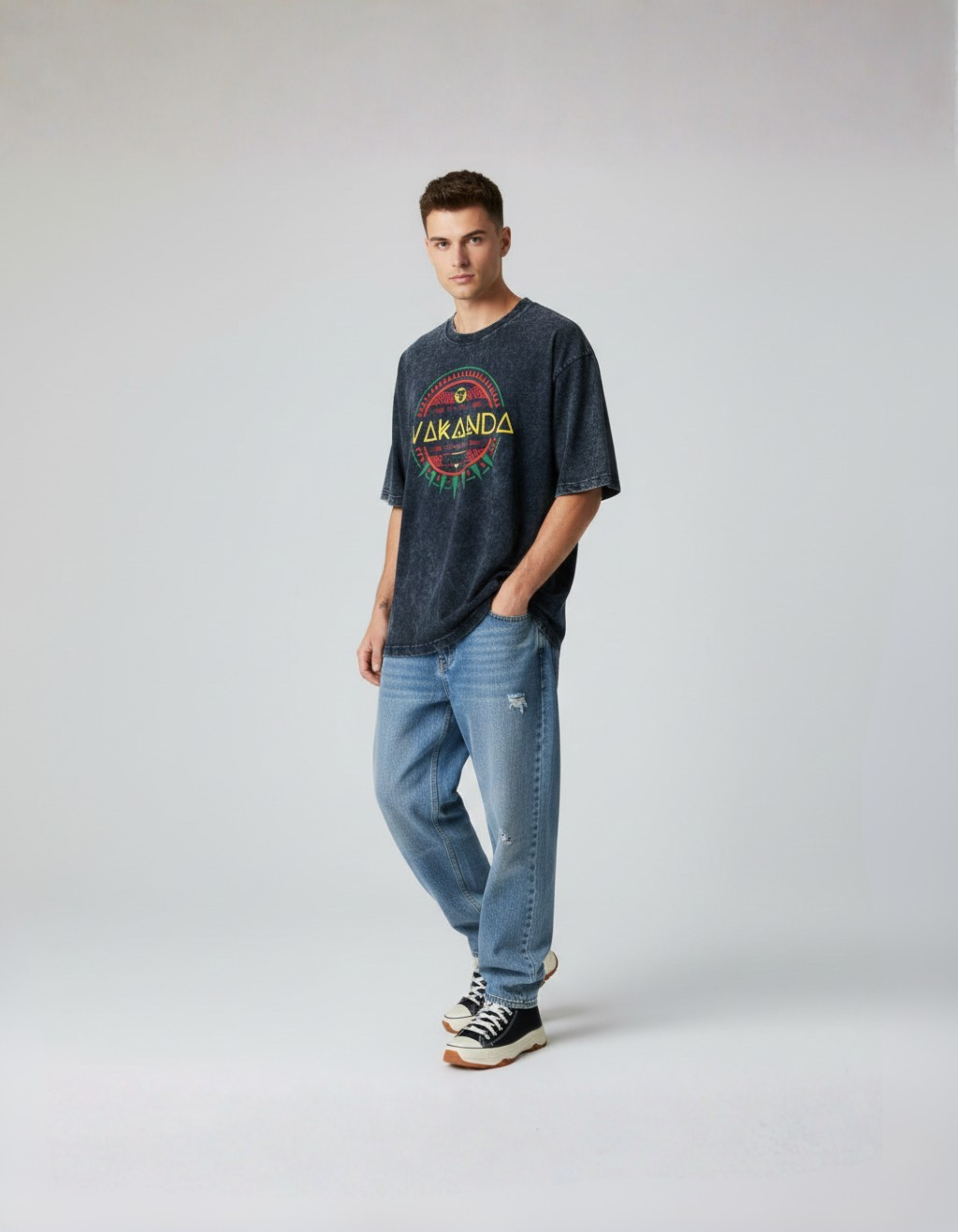 Wakanda Unisex Oversized Acid Washed T-shirt (200 GSM)